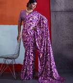 Purple color smart cotton crepe fabric beautiful designer printed saree