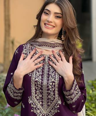 women's  georgette sequins embroidered kurta pant with dupatta set 5