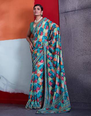 Green color smart cotton crepe fabric beautiful designer printed saree 1