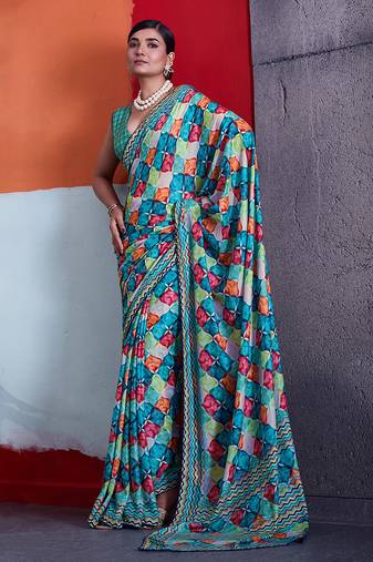 Green color smart cotton crepe fabric beautiful designer printed saree