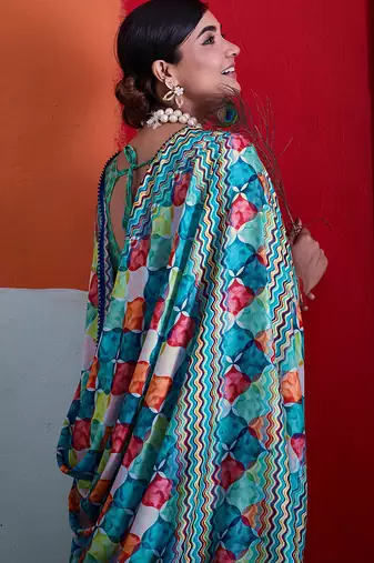 Green color smart cotton crepe fabric beautiful designer printed saree