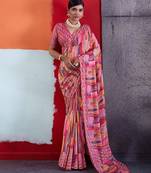 Pink color smart cotton crepe fabric beautiful designer printed saree