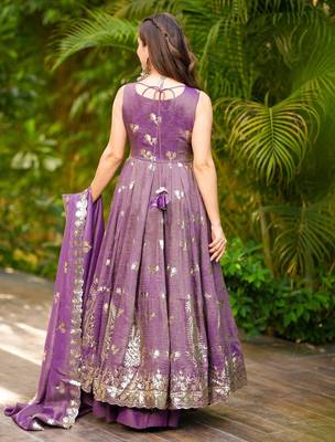 women's crunchy silk sequins embroidered anarkali kurta palazzo with dupatta set 3