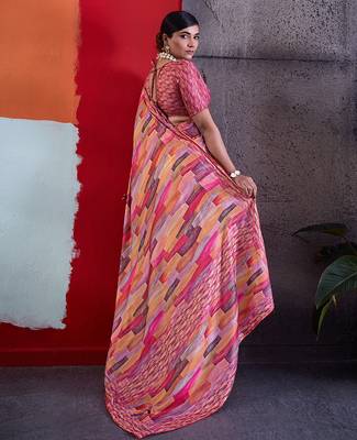Pink color smart cotton crepe fabric beautiful designer printed saree 2