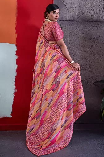 Pink color smart cotton crepe fabric beautiful designer printed saree