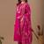 Pink embroidered mul chanderi kurta pant set with banarasi jacquard dupatta