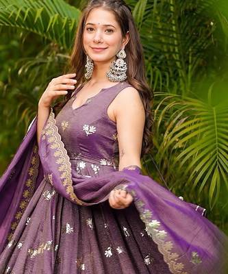 women's crunchy silk sequins embroidered anarkali kurta palazzo with dupatta set 4
