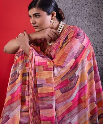 Pink color smart cotton crepe fabric beautiful designer printed saree 3