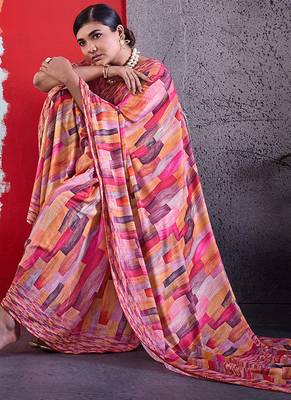 Pink color smart cotton crepe fabric beautiful designer printed saree 5