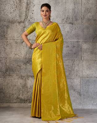 Mustard color rich sophisticated kanjivaram blend silk saree 1