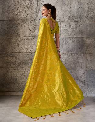 Mustard color rich sophisticated kanjivaram blend silk saree 2