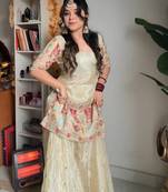 women's  silk ethnic motiff embroidered kurta palazzo with dupatta set