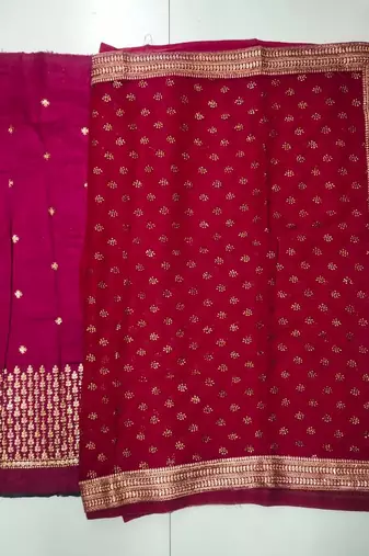 maroon embroidery work chiffon ceremonial saree