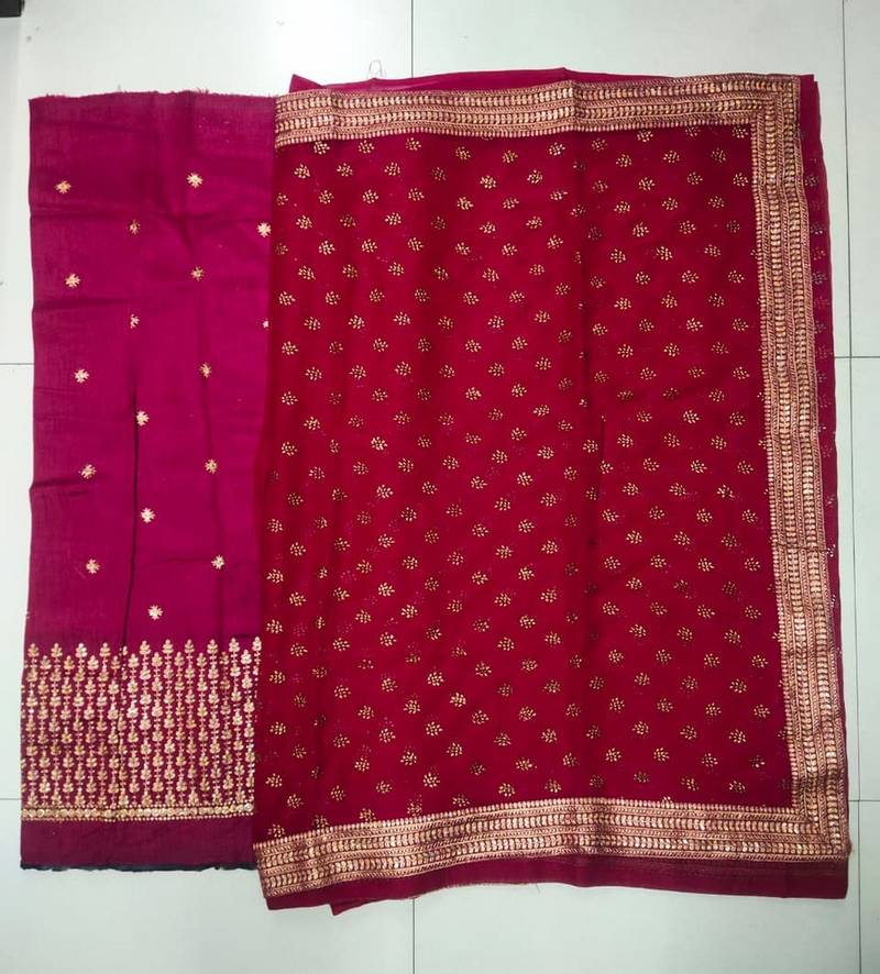 maroon embroidery work chiffon ceremonial saree