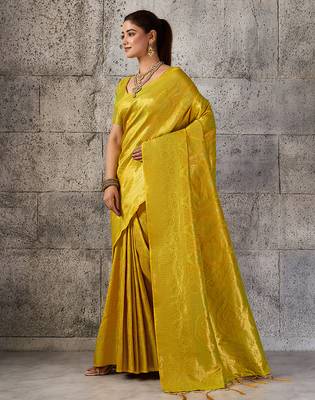 Mustard color rich sophisticated kanjivaram blend silk saree 4