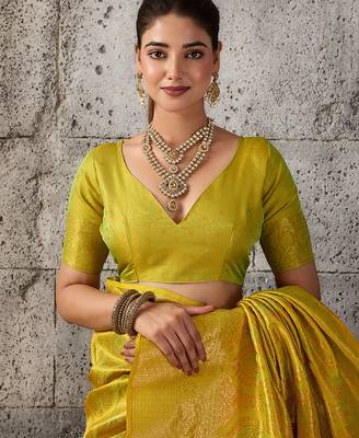 Mustard color rich sophisticated kanjivaram blend silk saree 5