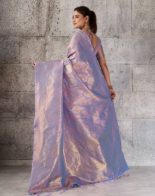 Lavender color rich sophisticated kanjivaram blend silk saree 2