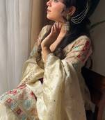 women's  silk ethnic motiff embroidered kurta palazzo with dupatta set