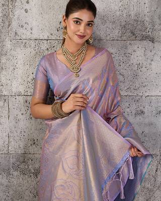 Lavender color rich sophisticated kanjivaram blend silk saree 3