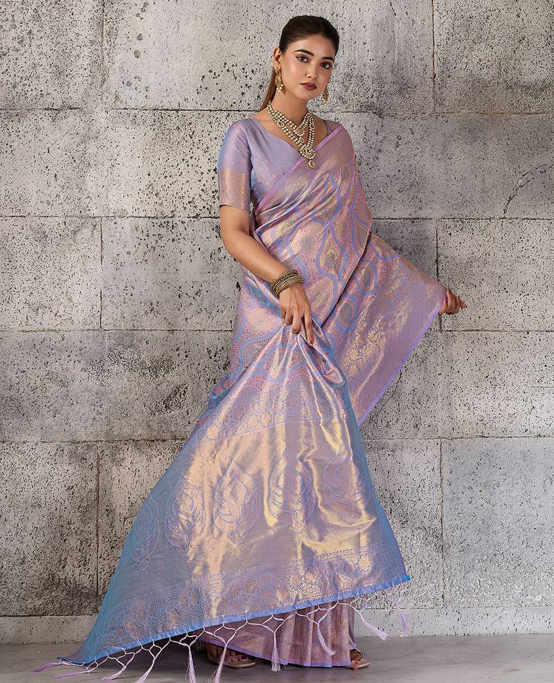 Lavender color rich sophisticated kanjivaram blend silk saree