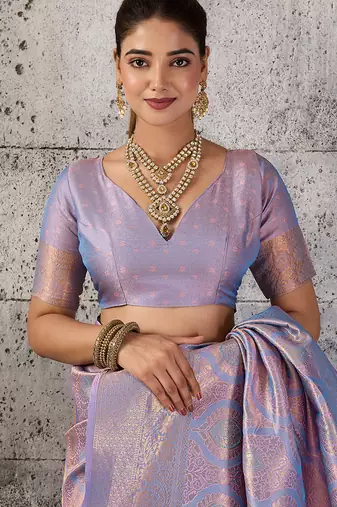 Lavender color rich sophisticated kanjivaram blend silk saree