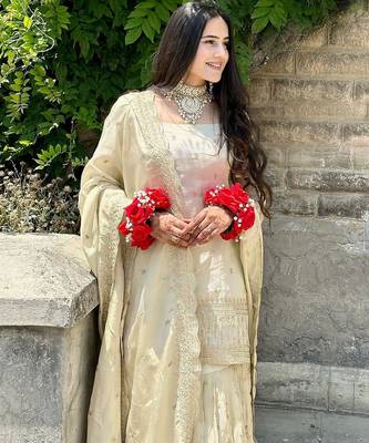 women's  silk sequins embroidered kurta sharara with dupatta set 3