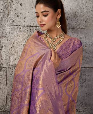 Purple color rich sophisticated kanjivaram blend silk saree 3