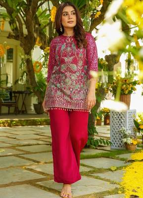 women's  silk embroidered kurta palazzo set 3