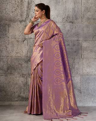 Purple color rich sophisticated kanjivaram blend silk saree 4