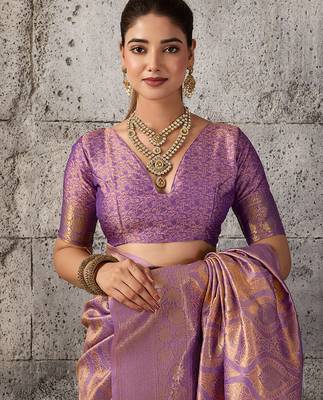 Purple color rich sophisticated kanjivaram blend silk saree 5
