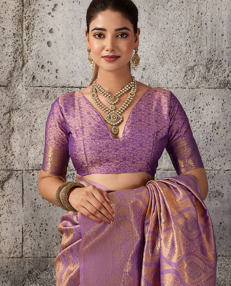 Purple color rich sophisticated kanjivaram blend silk saree