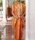 Orange plain art silk basic dhoti