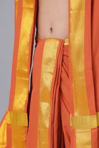 Orange plain art silk basic dhoti