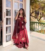 women's shimmer silk sequins embroidered anarkali kurta palazzo with dupatta set