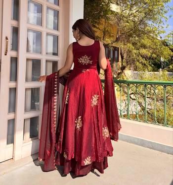women's shimmer silk sequins embroidered anarkali kurta palazzo with dupatta set 3