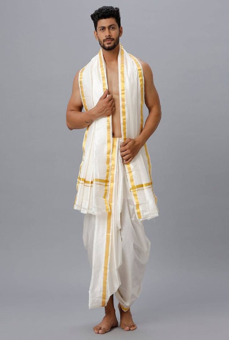 Off white art silk dhoti
