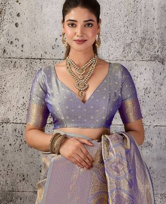 Grey color rich sophisticated kanjivaram blend silk saree 5