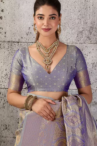 Grey color rich sophisticated kanjivaram blend silk saree