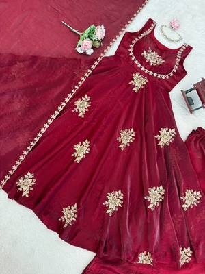 women's shimmer silk sequins embroidered anarkali kurta palazzo with dupatta set 5