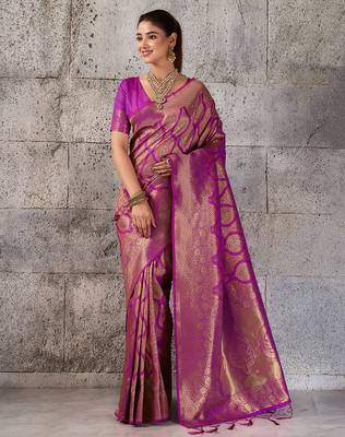 Magenta color rich sophisticated kanjivaram blend silk saree 1