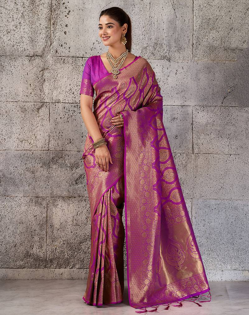 Magenta color rich sophisticated kanjivaram blend silk saree