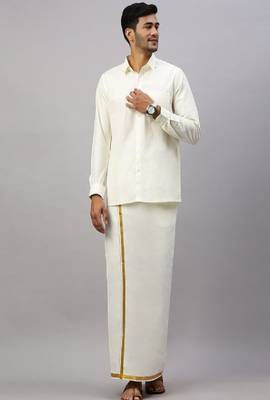cream plain cotton dhoti for men 1