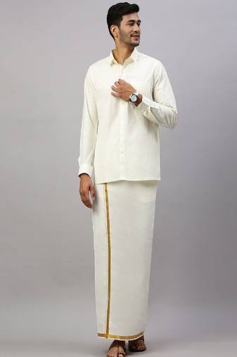 Cream plain cotton regular dhoti