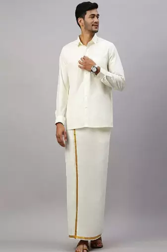Cream plain cotton regular dhoti