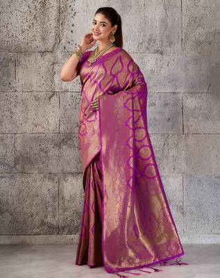 Magenta color rich sophisticated kanjivaram blend silk saree 4