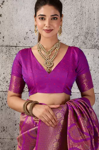 Magenta color rich sophisticated kanjivaram blend silk saree