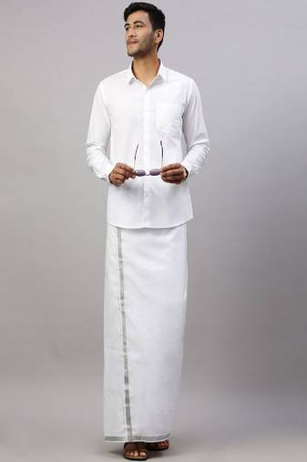 White plain cotton dhoti