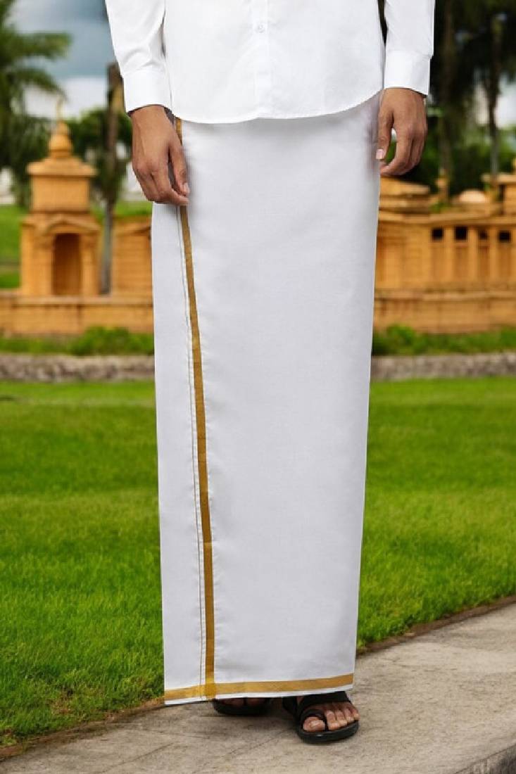 White plain cotton dhoti - regular fit - dhoti