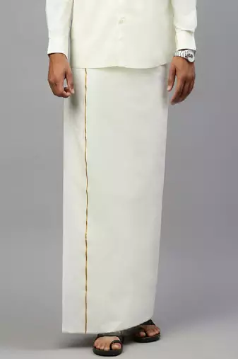 Cream plain cotton regular fit trousers