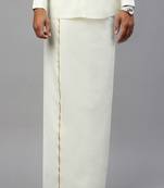Cream plain cotton regular fit trousers